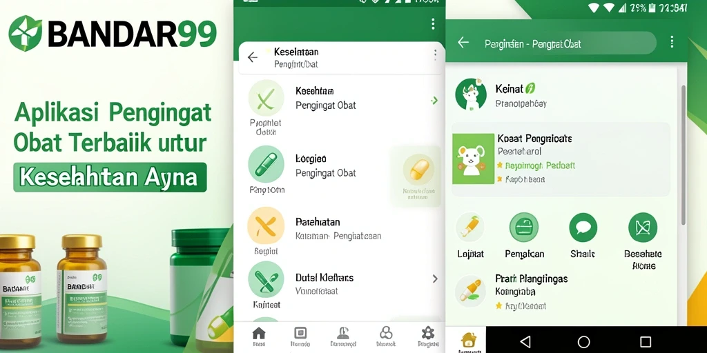 Screenshot utama aplikasi BANDAR99 menampilkan antarmuka pengingat obat yang sederhana.