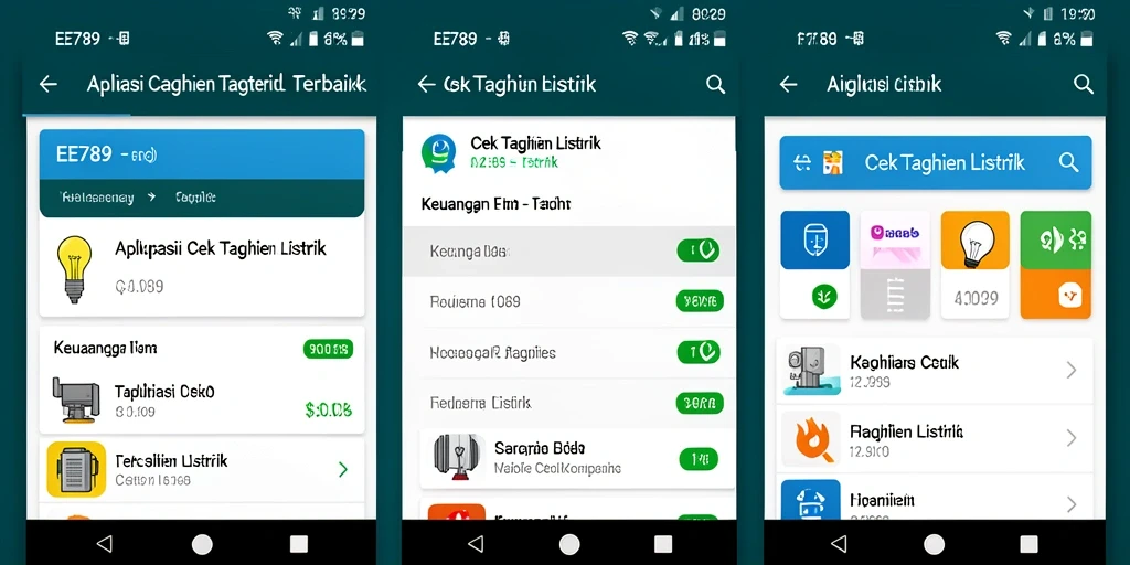 Antarmuka aplikasi EE789 untuk cek tagihan listrik yang sederhana.