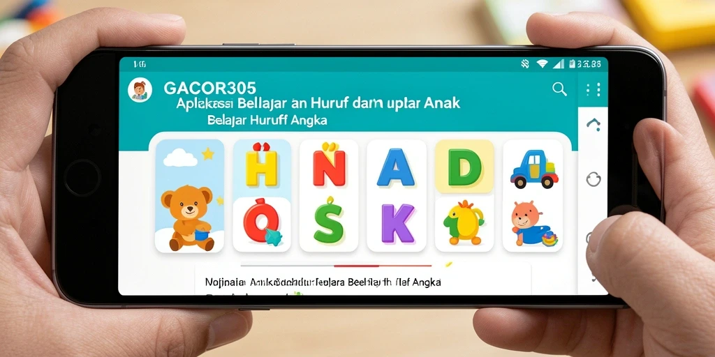 Antarmuka aplikasi GACOR305 yang ceria dan interaktif untuk belajar huruf dan angka.