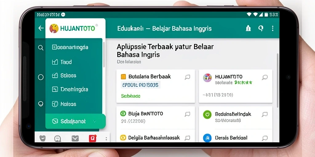 Antarmuka pengguna HUJANTOTO dengan berbagai fitur belajar Bahasa Inggris.