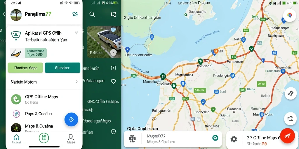 Antarmuka intuitif aplikasi GPS Offline Maps PANGLIMA77 dengan peta detail.